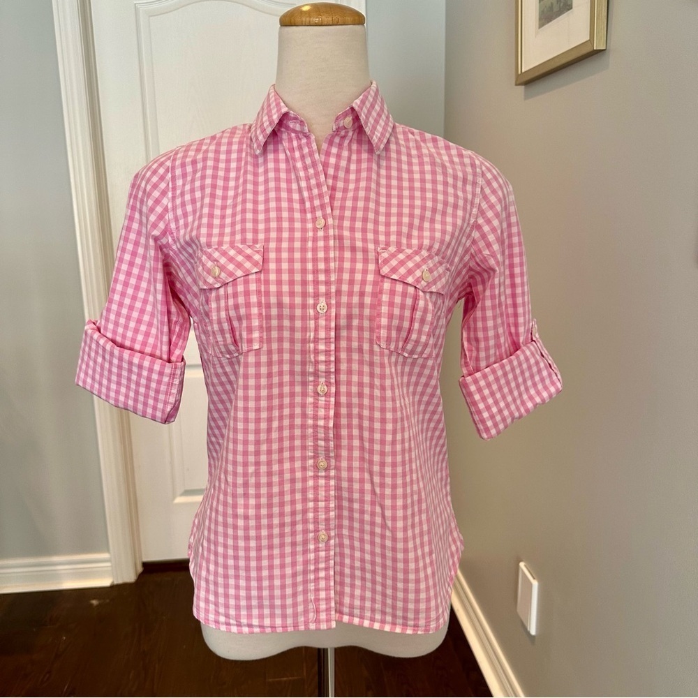 AMERICAN EAGLE Pink Gingham Button Down Shirt - Size 6